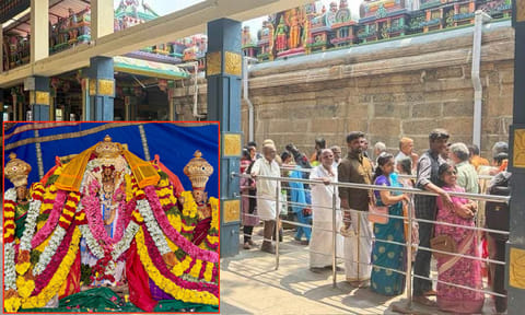 வல்லக்கோட்டை முருகன் கோவிலில் தரிசனத்திற்காக வரிசையில் காத்திருந்த பக்தர்கள்