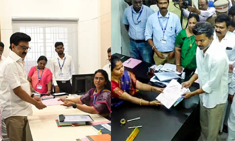கொளத்தூரில் மு.க.ஸ்டாலின், பெரம்பூரில் விஜய் வேட்புமனு தாக்கல்