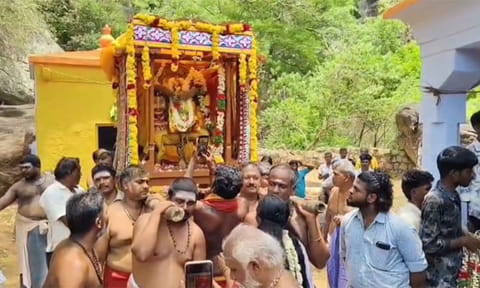 தீர்த்தவாரிக்காக சப்பரத்தில் புறப்பட்டுச் சென்ற அம்மன்