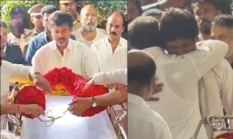கதறி அழுத ஜீவாவை கட்டி அணைத்து ஆறுதல் கூறிய விஜய்