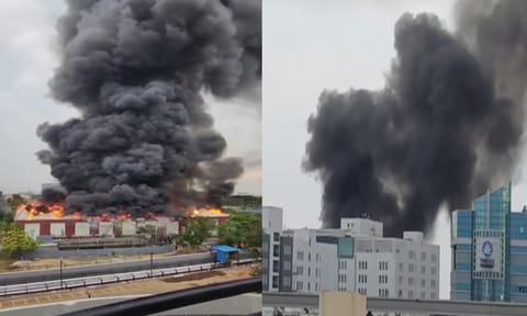 சென்னை சோழிங்கநல்லூரில் பயங்கர தீ விபத்து - ஐ.டி. நிறுவன ஊழியர்கள் வெளியேற்றம்