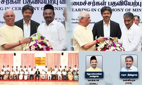 த.வெ.க. அரசில் அமைச்சர்களாக வன்னி அரசு, ஷாஜகான் பதவியேற்பு