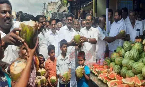 சிங்கம்புணரியில் அ.தி.மு.க. சார்பில் நீர் மோர் பந்தல் மாவட்ட செயலாளர் செந்தில்நாதன் எம்.எல்.ஏ. தொடங்கி வைத்தார்