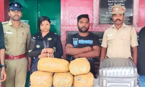 ரெயிலில் கடத்தி வந்த 10 கிலோ கஞ்சா பறிமுதல் -தம்பதி கைது