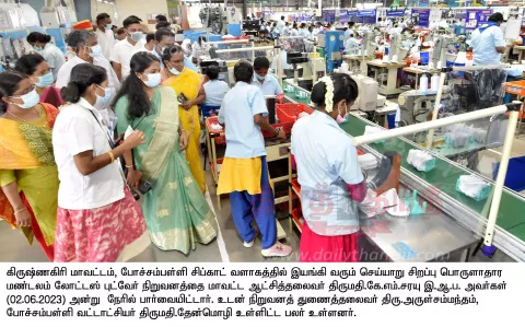 போச்சம்பள்ளி சிப்காட் வளாகத்தில் காலணி தயாரிப்பு நிறுவனத்தில் கலெக்டர் சரயு திடீர் ஆய்வு
