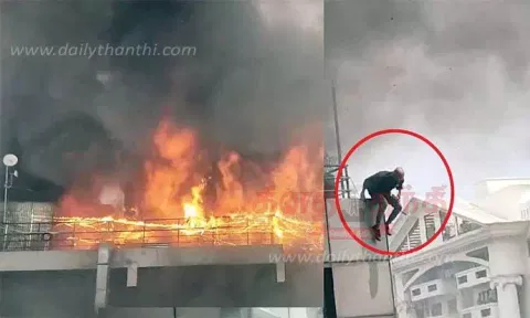 தீவிபத்தில் 4-வது மாடியில் இருந்து குதித்த தொழிலாளிக்கு தீவிர சிகிச்சை