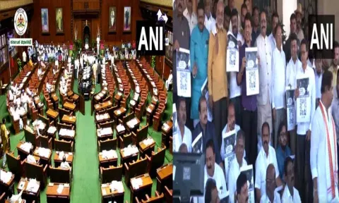 கர்நாடக சட்டசபையில் பா.ஜ.க. எம்.எல்.ஏ.க்கள் அமளியில் ஈடுபட்டதால் பரபரப்பு