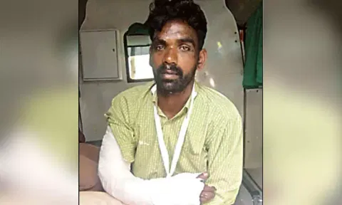போலீசாரிடம் இருந்து தப்பி ஓடிய ரவுடிக்கு கை முறிந்தது