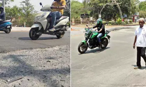 கோவை கோர்ட்டு ரவுண்டானா பகுதியில் பழுதடைந்த சாலை உடனடியாக சீரமைப்பு