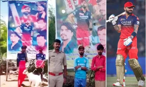 விராட் கோலி பேனர் முன்பு ஆட்டை பலியிட்ட 3 பேர் கைது