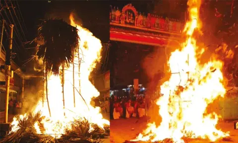 நெல்லையப்பர் கோவில், சங்கரன்கோவிலில் சொக்கப்பனை கொளுத்தப்பட்டதை படத்தில் காணலாம்.