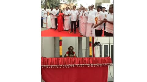 Chief Minister MK Stalin inaugurated a new marriage hall and unveiled a statue of former Chief Minister CN Annadurai in the Kolathur