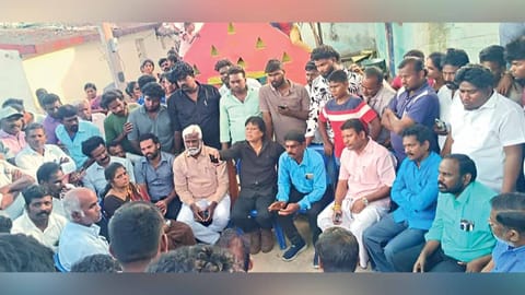 Villagers holding a meeting where it was decided to hold a protest from Monday till senior officials gave them assurances