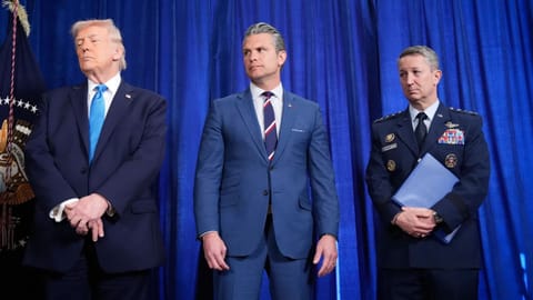 President Donald Trump, Defense Secretary Pete Hegseth and Chairman of the Joint Chiefs of Staff Gen. Dan Caine.