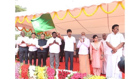 Deputy Chief Minister Udhayanidhi Stalin flags off 61 new SETC luxury buses in Island Grounds, Chennai.