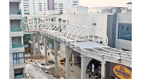 Foot-over-bridge being constructed at Vadapalani Metro station