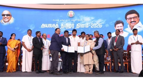 Deputy Chief Minister Udhayanidhi Stalin at the Tamil Diaspora celebrations held at the Chennai Trade Centre on Sunday