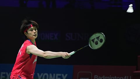 Wang Zhi Yi in action during the match