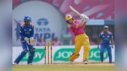 Meg Lanning plays a shot during her knock of 70