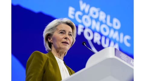President of the European Commission Ursula von der Leyen talks during the Annual Meeting of the World Economic Forum in Davos, Switzerland.