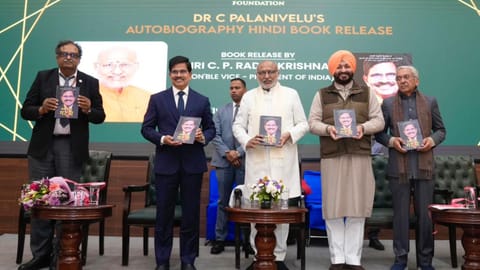 Vice President CP Radhakrishnan released the Hindi edition of noted laparoscopic surgeon Dr C Palanivelu’s autobiography ‘Palanivelu GUTS’, at the Constitution Club of India in New Delhi