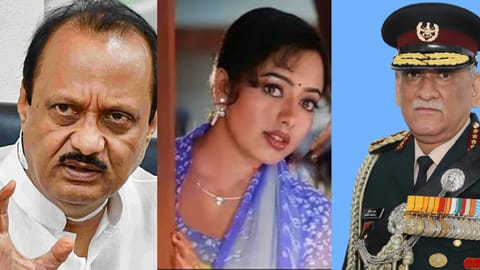 (L-R) Maha Deputy CM Ajit Pawar, Actress Soundarya and General Bipin Rawat