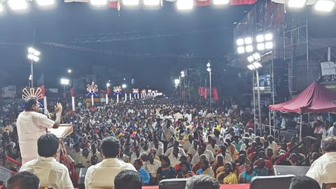 DMK leaders addressing a public meeting on achievements
