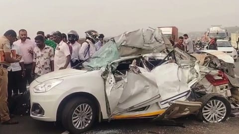 The mangled remains of the car