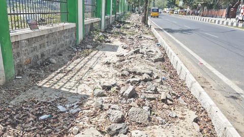 550-metre pavement alongside the Mayor Ramanathan Salai filled with unremoved concrete slabs