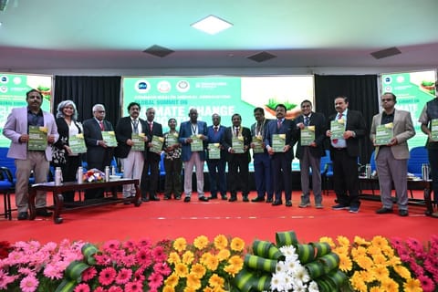 Dignitaries and healthcare leaders releasing the summit report at SRM Medical College Hospital and Research Centre on Thursday.