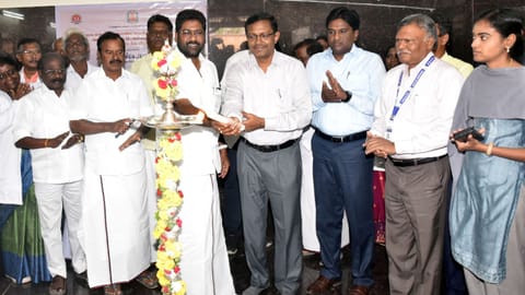 Ariyalur Collector P Rathnasamy lights the lamp after Chief Minister Stalin virtually launched the facility on Friday