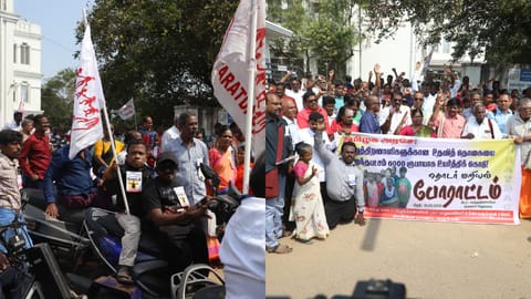 Persons with disabilities under the TARATDAC protesting at the Directorate for Welfare of the Differently Abled on Kamarajar Salai