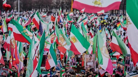 Supports of Iran’s exiled Crown Prince Reza Pahlavi attend a demonstration during the Munich Security Conference in Munich, Germany in February 14.