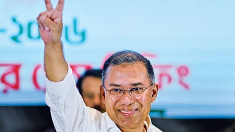 Tarique Rahman during a meeting with media, in Dhaka on Saturday