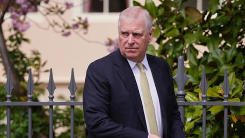 Britain’s Andrew Mountbatten-Windsor, formerly known as Prince Andrew, looks round as he leaves after attending the Easter Matins Service at St. George’s Chapel, Windsor Castle, England, April 20, 2025.
