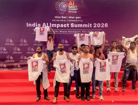 Youth Congress workers hold 'shirtless protest' at AI Summit, 10 detained