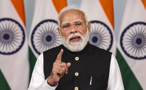 Prime Minister Narendra Modi addresses the foundation stone laying ceremony of India Chip Private Limited's Semiconductor Park via video conferencing, in Greater Noida.