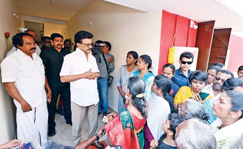 Chief Minister MK Stalin interacting with Sri Lankan Tamils living at Rehabilitation Camp in Kanniyakumari