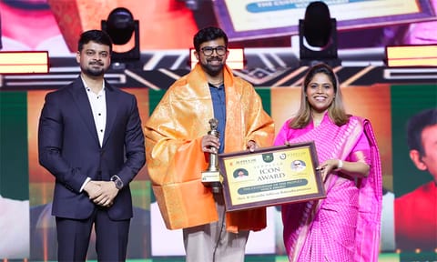 B Sivanthi Adityan receiving award