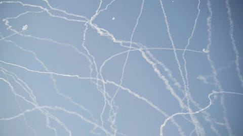 Israeli air defense system fires to intercept missiles during an Iranian attack over Tel Aviv, Israel