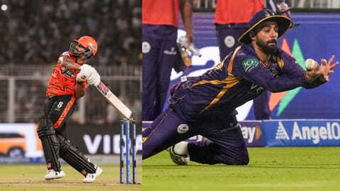 Sunrisers Hyderabad's Nitish Kumar Reddy and Kolkata Knight Riders' Varun Chakravarthy