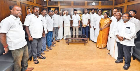 AMMK state-level leader C Gopal joining DMK in the presence of party chief MK Stalin at Anna Arivalayam on Friday