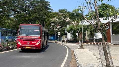 One of the MTC bus speeding past the Mayor Radhakrishnan Stadium without stopping at the designated bus stop