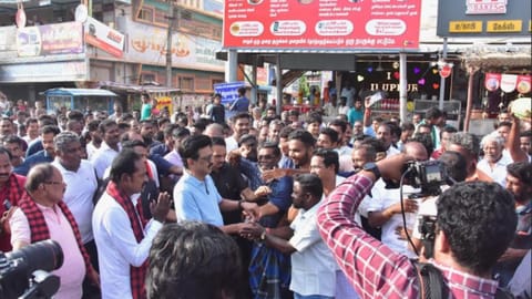 Chief Minister and DMK president MK Stalin's campaign outreach in Illuppur in Pudukottai on April 11