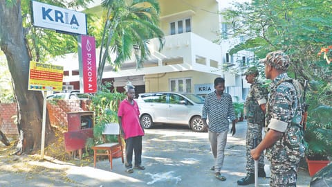 Central security forces were deployed at the search venue in Mylapore reportedly operated by the minister’s sons