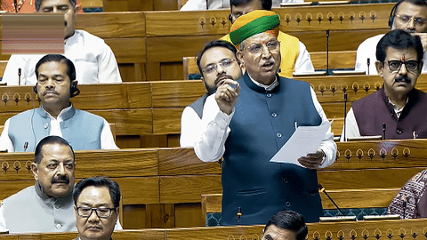 Union Minister Arjun Ram Meghwal speaks in the Lok Sabha during the Special session of Parliament, in New Delhi, Thursday, April 16, 2026.