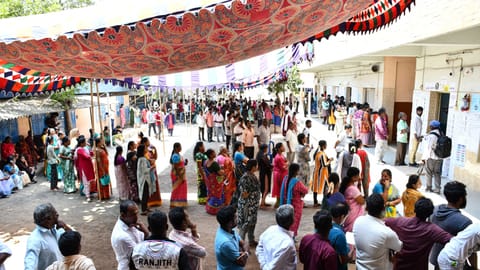 Voters at a polling booth in Chennai