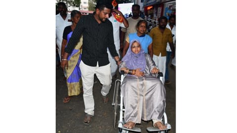 Papanasam NTK candidate Aneez Fathima being rushed to a hospital in Thanjavur on Thursday
