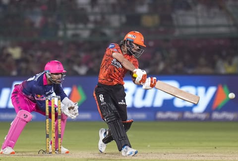 Sunrisers Hyderabad's Ishan Kishan plays a shot during the Indian Premier League (2026) T20 cricket match between Rajasthan Royals and Sunrisers Hyderabad, in Jaipur, Rajasthan, Saturday, April 25, 2026.
