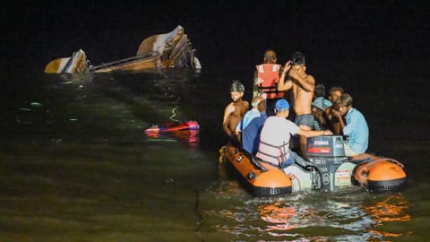 Rescue operation underway after a cruise boat carrying 29 passengers overturned in the Bargi dam reservoir due to a sudden storm, in Jabalpur district, Madhya Pradesh, Thursday, April 30, 2026